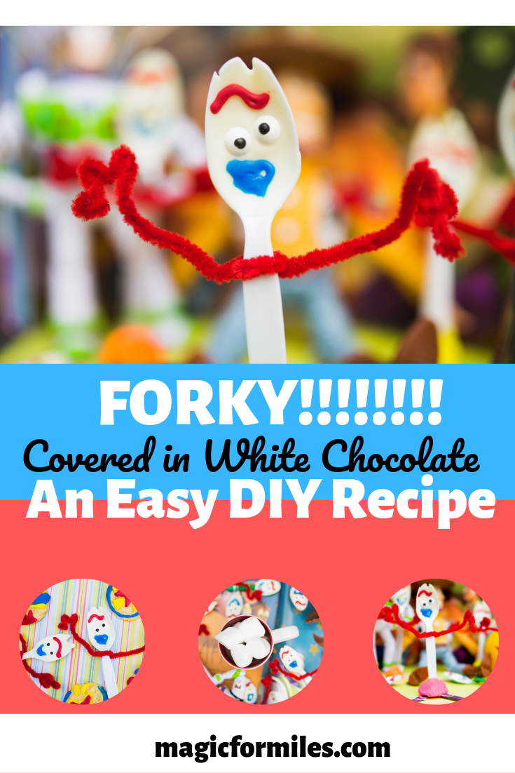 White Chocolate Forky Craft, Hot Chocolate stirrer, Forky project at home, disney at home, disney craft, magic for miles