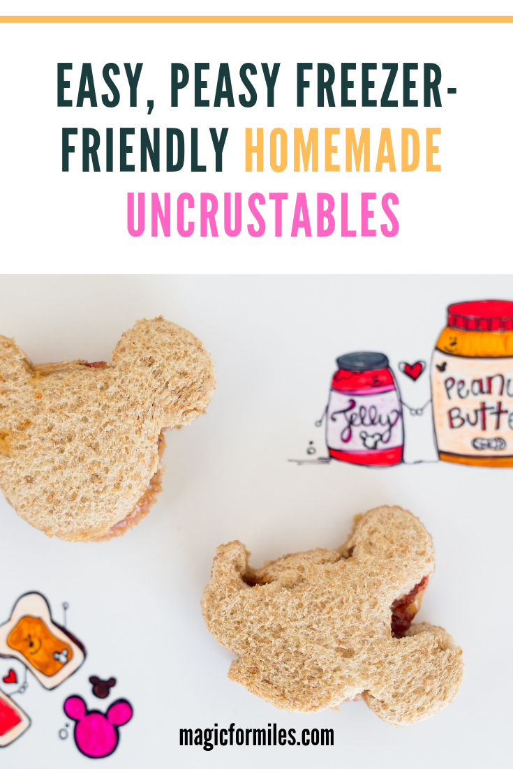 Easy Homemade Uncrustable sandwich, freezer-friendly uncrustable, mickey shaped peanut butter and jelly