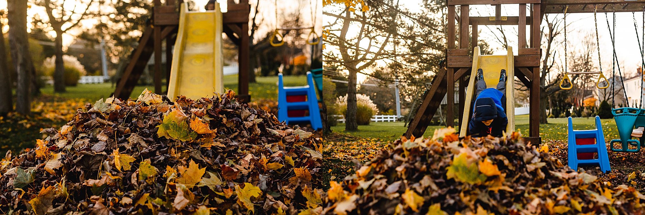 fall leaf piles, fall running